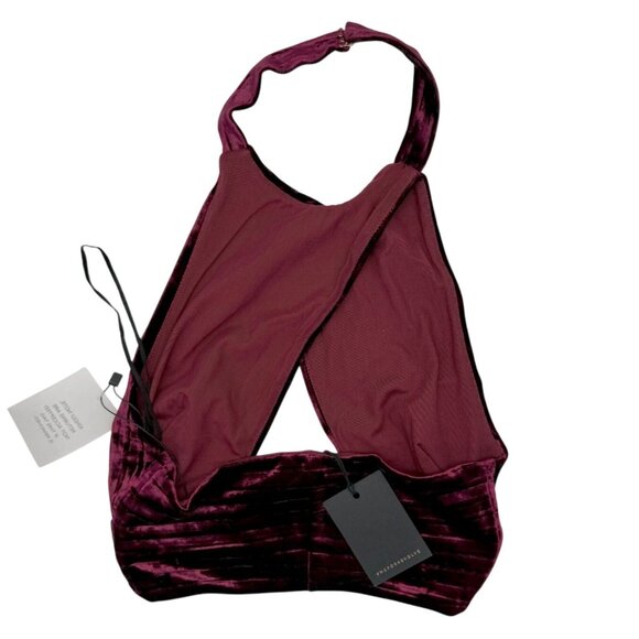 Michael Costello x REVOLVE Spencer Velvet Halter Top Red Burgundy NWT - Size XS - Picture 9 of 9